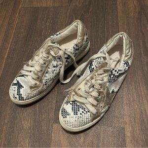 Gold snakeskin silver metallic sneakers